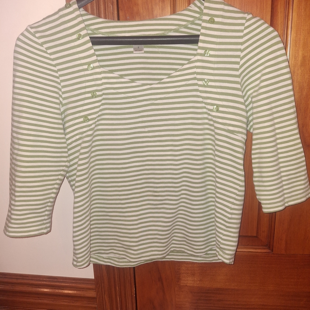 Christopher & Banks Green Striped Sailor Collar Blouse